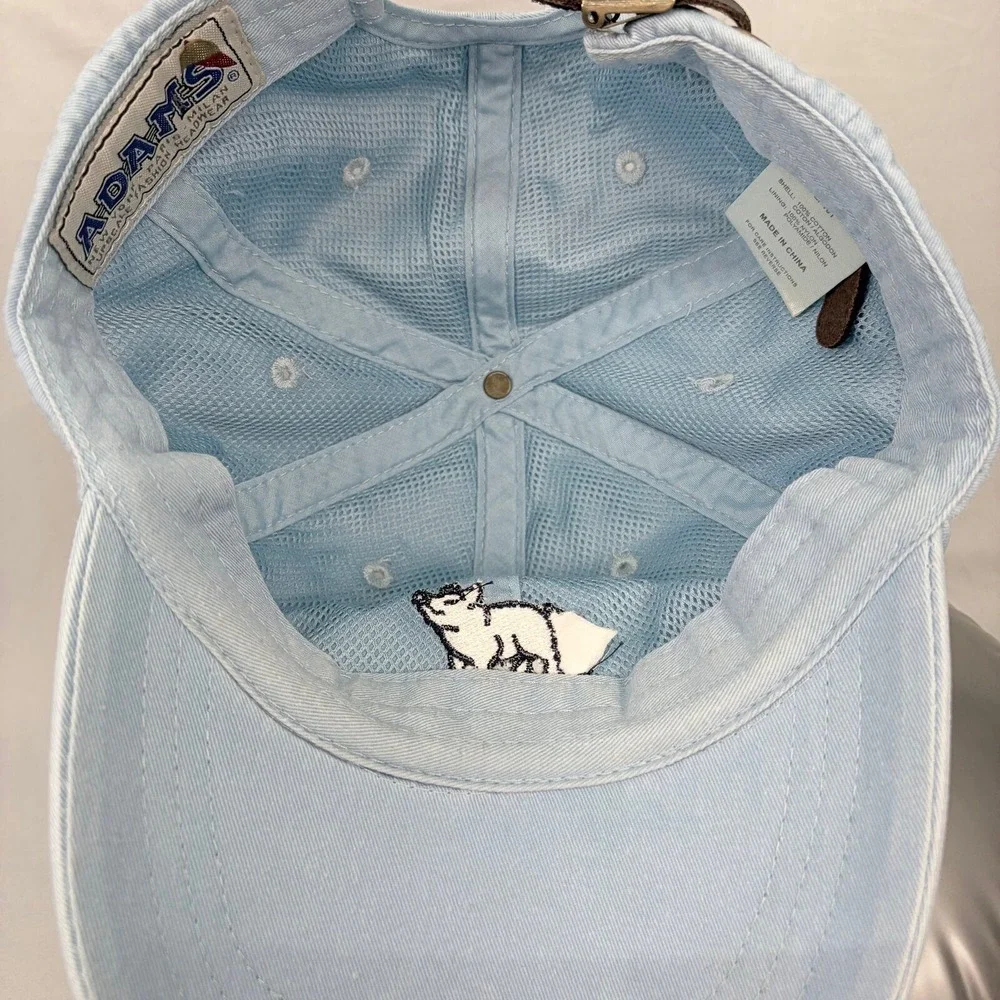 Adams Baseball Cap Pig Embroidered Unisex OSFM Blue Cotton Leather Strap